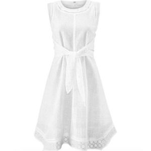 CABI White Lizzie Eyelet Sleeveless Knee Length Spring Summer Dress Size 4